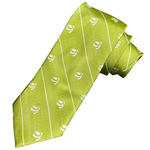 Peter Millar Tie Mens Sports Coach Whistle Green Stripe Hand Folded Silk Necktie